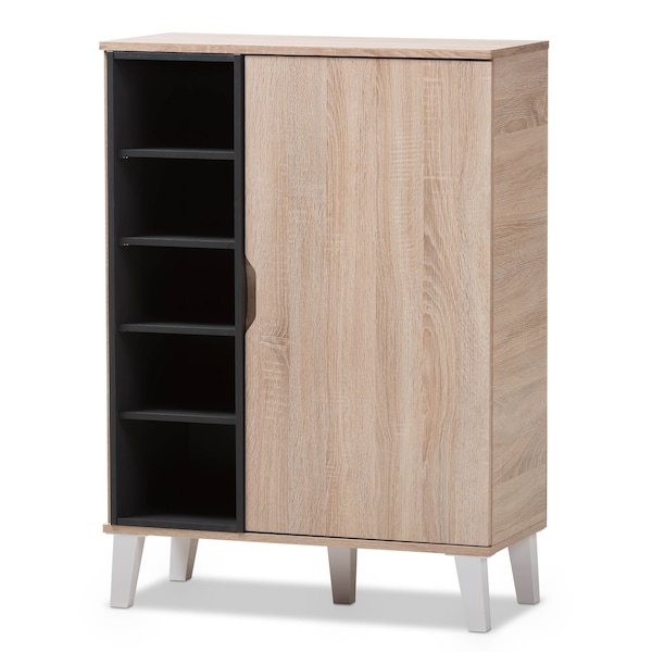 Baxton Studio Adelina Mid-Century Modern 1-door Oak and Grey Wood Shoe Cabinet 138-7710 - main